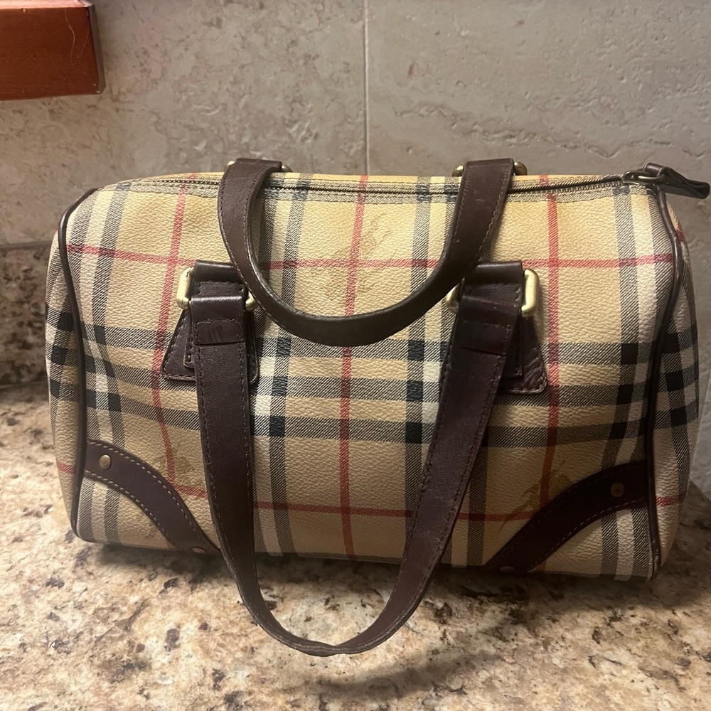 Burberry Brown and Tan Satchel with Classic Plaid Design Code in pictures